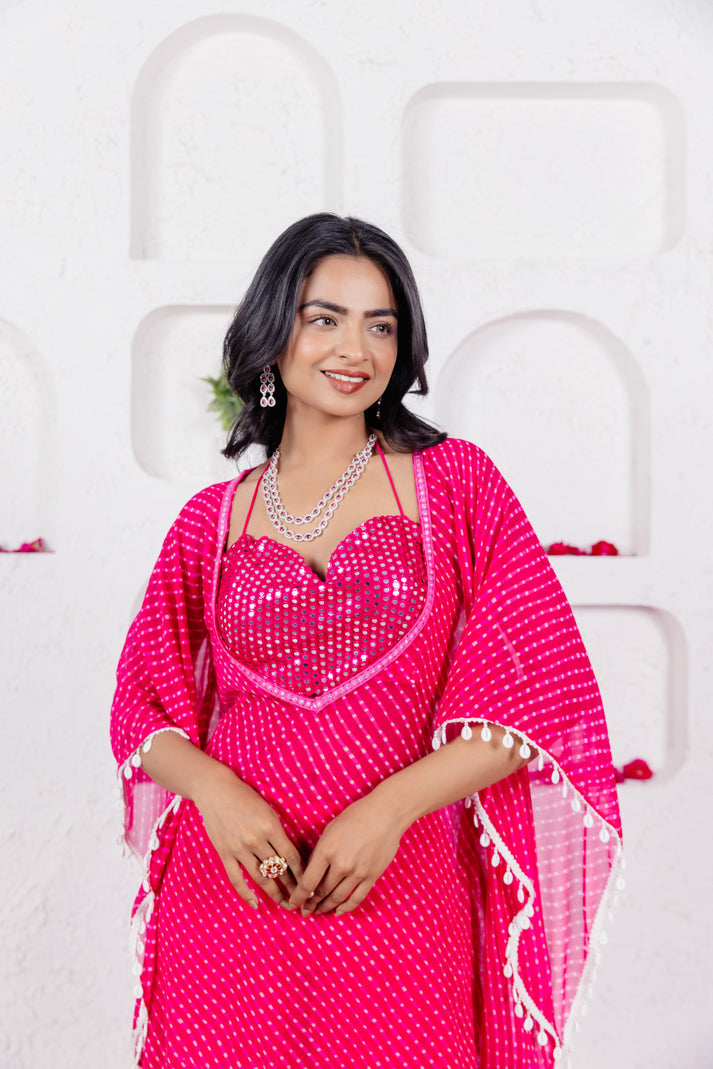 CY Deasha India Myra Pink Mothra Co-Ord Set Closeup 1