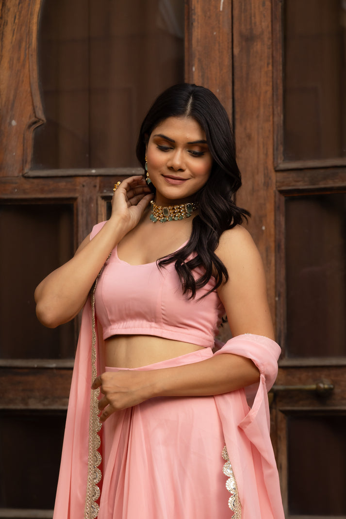 CY Deasha India Raina Salmon Pink 3 Piece Shrug Set Closeup 1