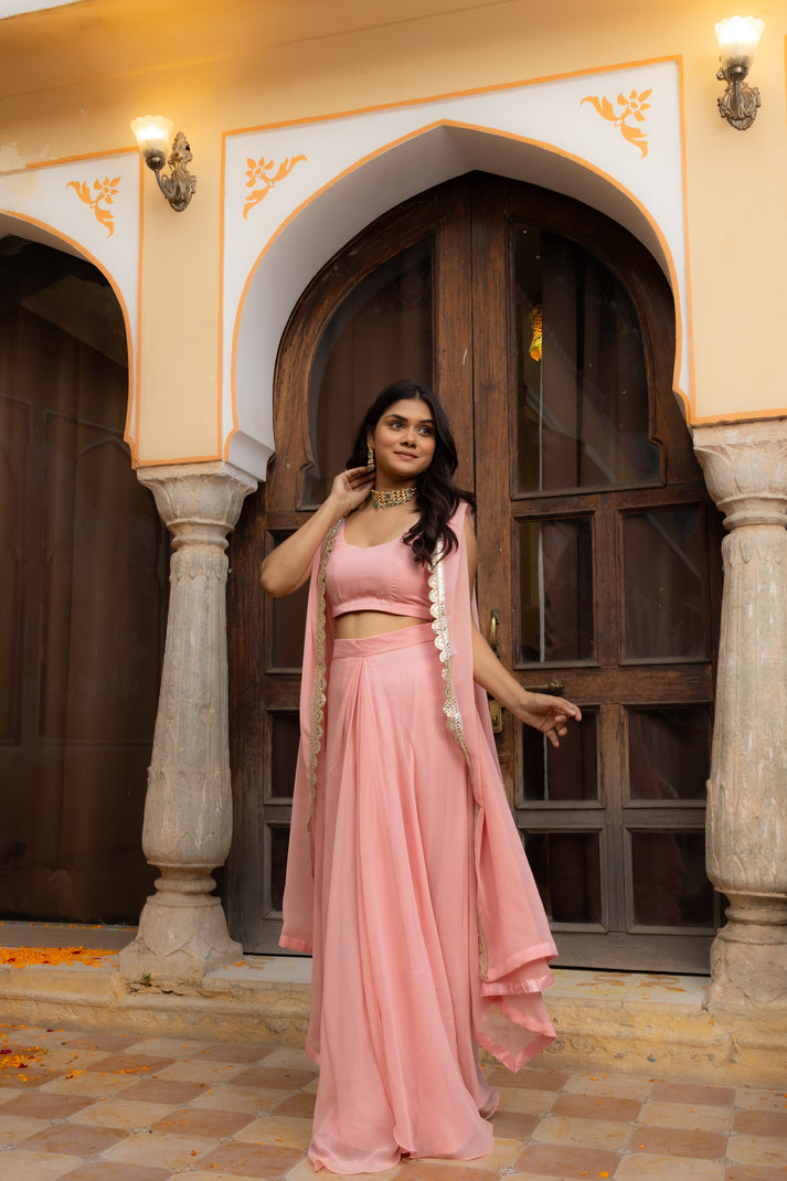 CY Deasha India Raina Salmon Pink 3 Piece Shrug Set Front 1