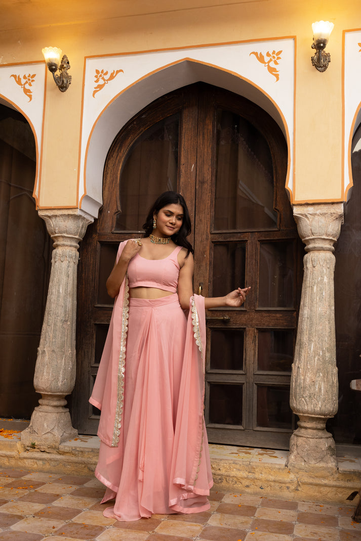 CY Deasha India Raina Salmon Pink 3 Piece Shrug Set Front 2