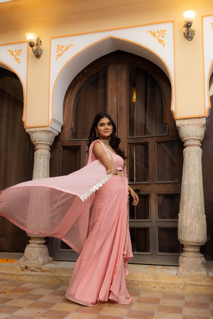 CY Deasha India Raina Salmon Pink 3 Piece Shrug Set Front 3