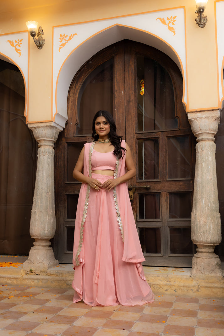 CY Deasha India Raina Salmon Pink 3 Piece Shrug Set Front 4