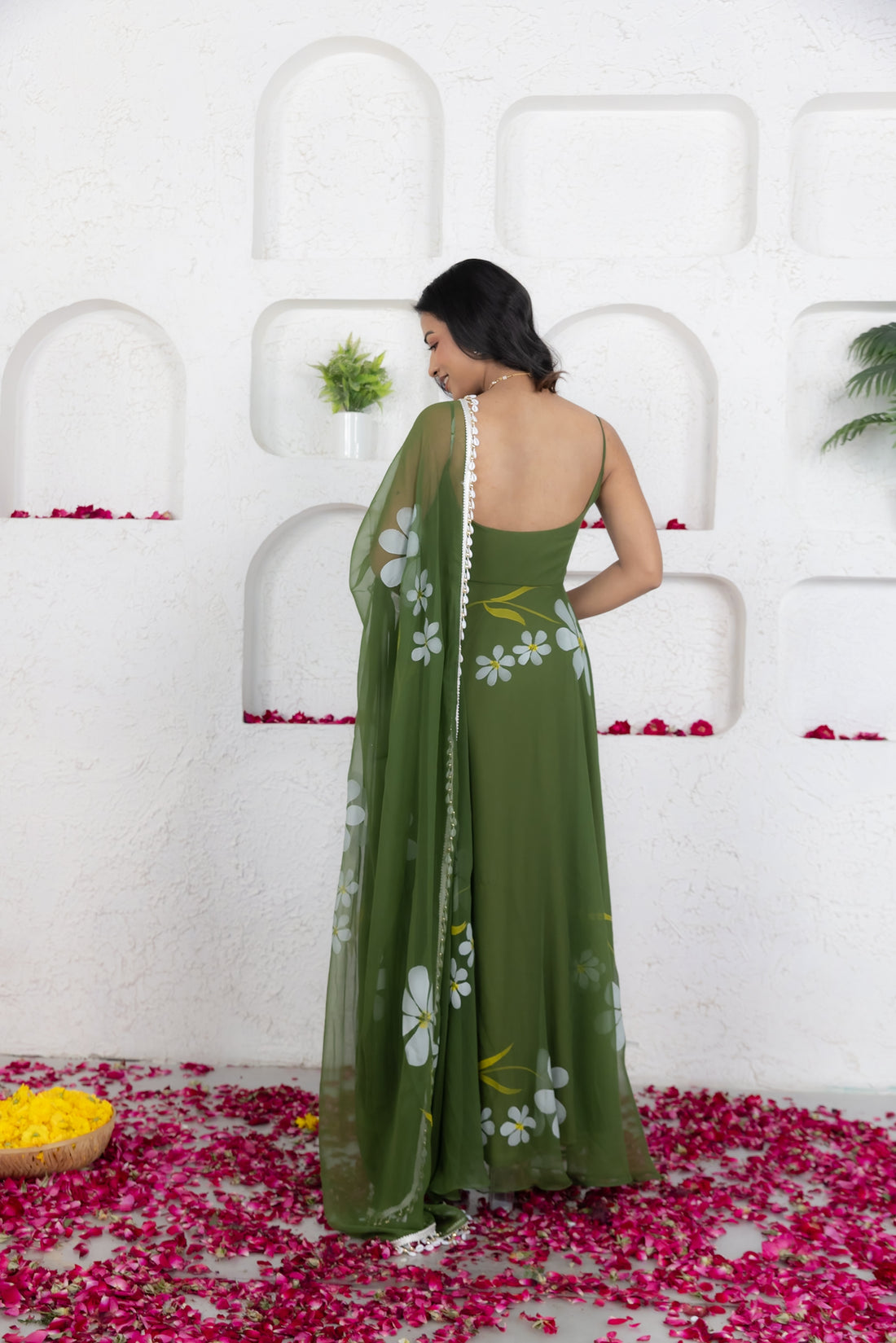 CY Deasha India Reva Green Handpainted Anarkali Set Back 1