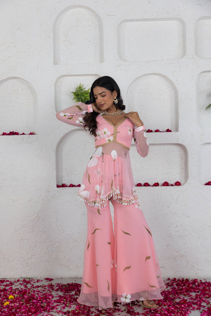 CY Deasha India Seira Pastel Pink Handpainted Co-Ord Set Front 1