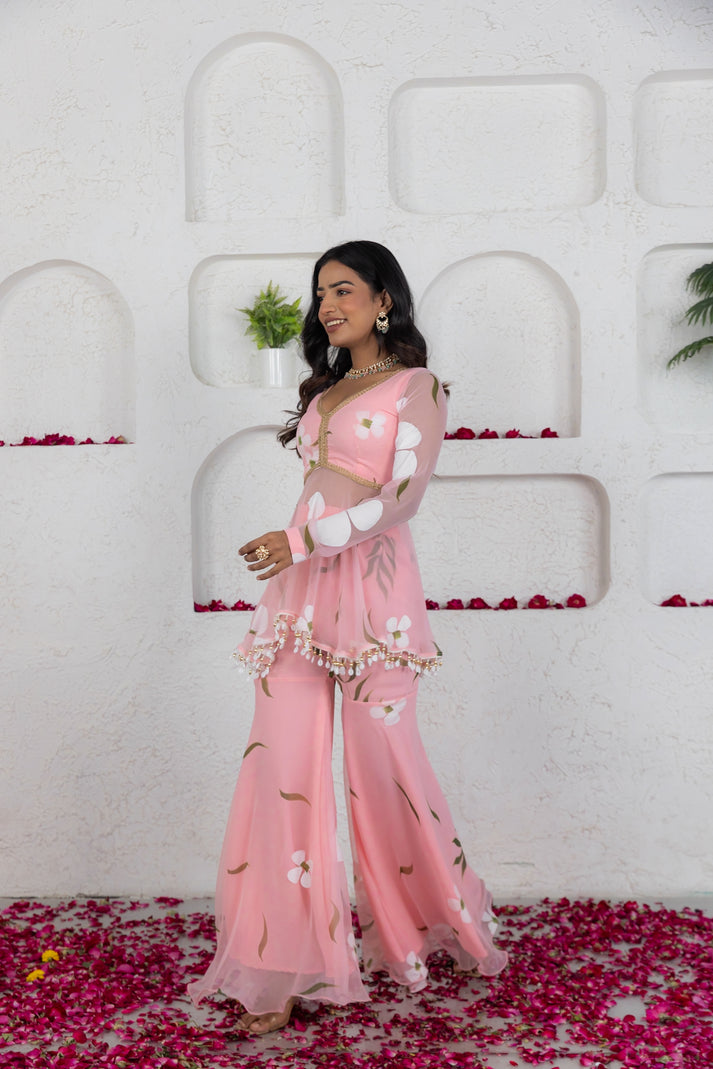 CY Deasha India Seira Pastel Pink Handpainted Co-Ord Set Front 2