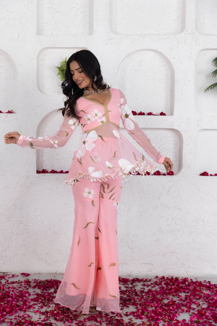 CY Deasha India Seira Pastel Pink Handpainted Co-Ord Set Front 5