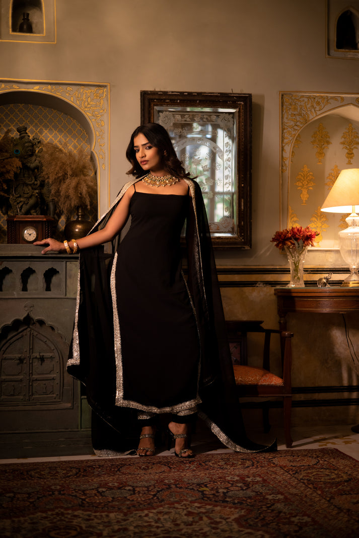 CY Deasha India Sumira Black Detailed Straight Kurta Set Front 3