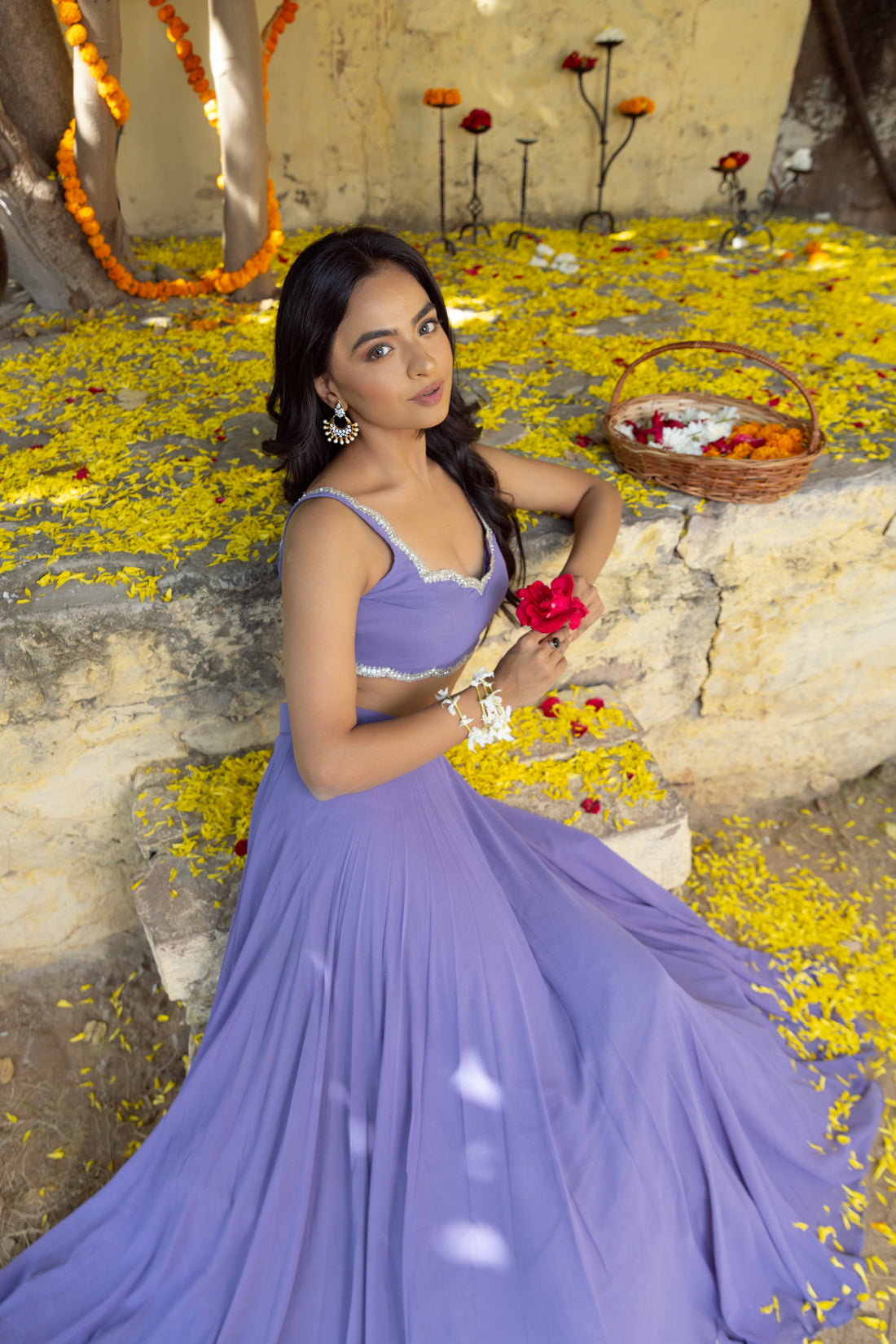 CY Deasha India Tara Voilet Grey Detailed Lehenga Set Closeup 2