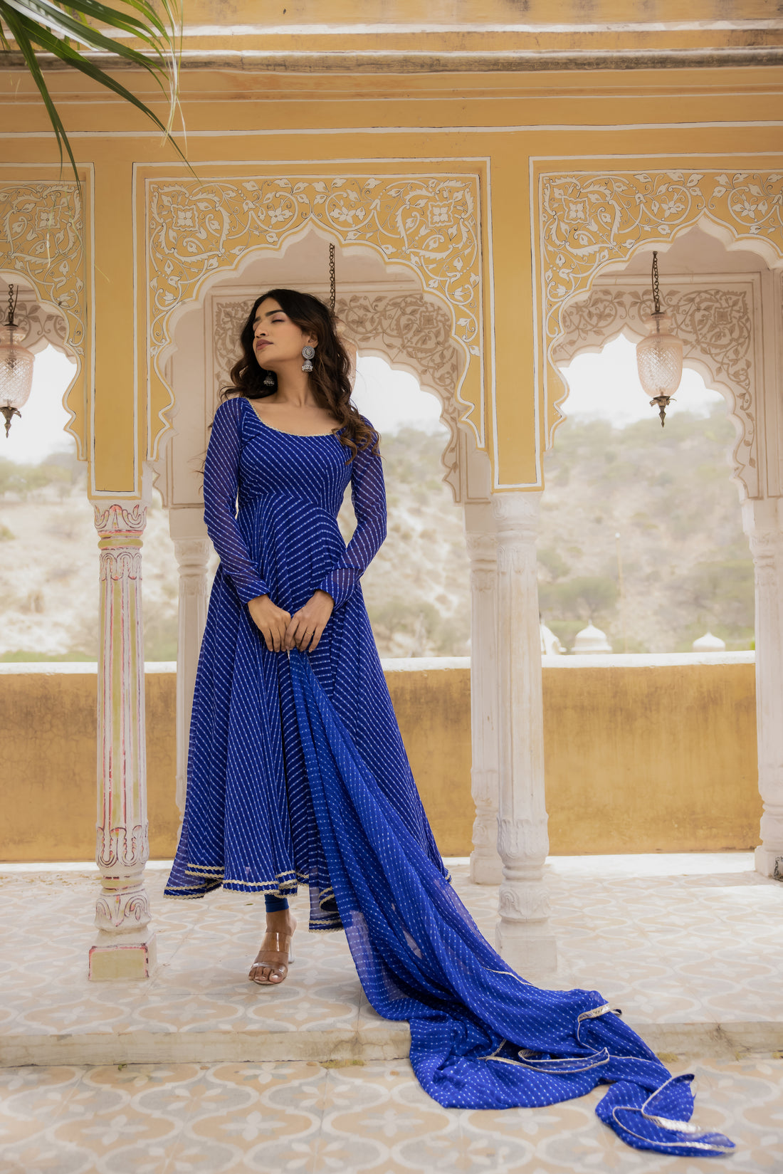 CY Deasha India Vaani Royal Blue Bandhani Anarkali Set Front 2
