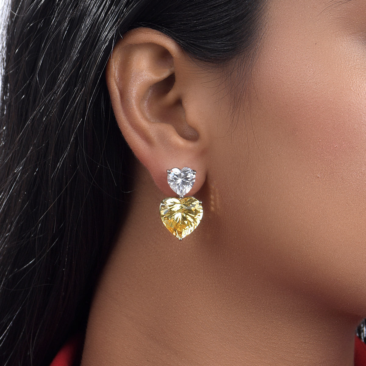CY Diosa Paris Heart Shape Yellow And White Swarovski Zirconia Ear rings Front 1