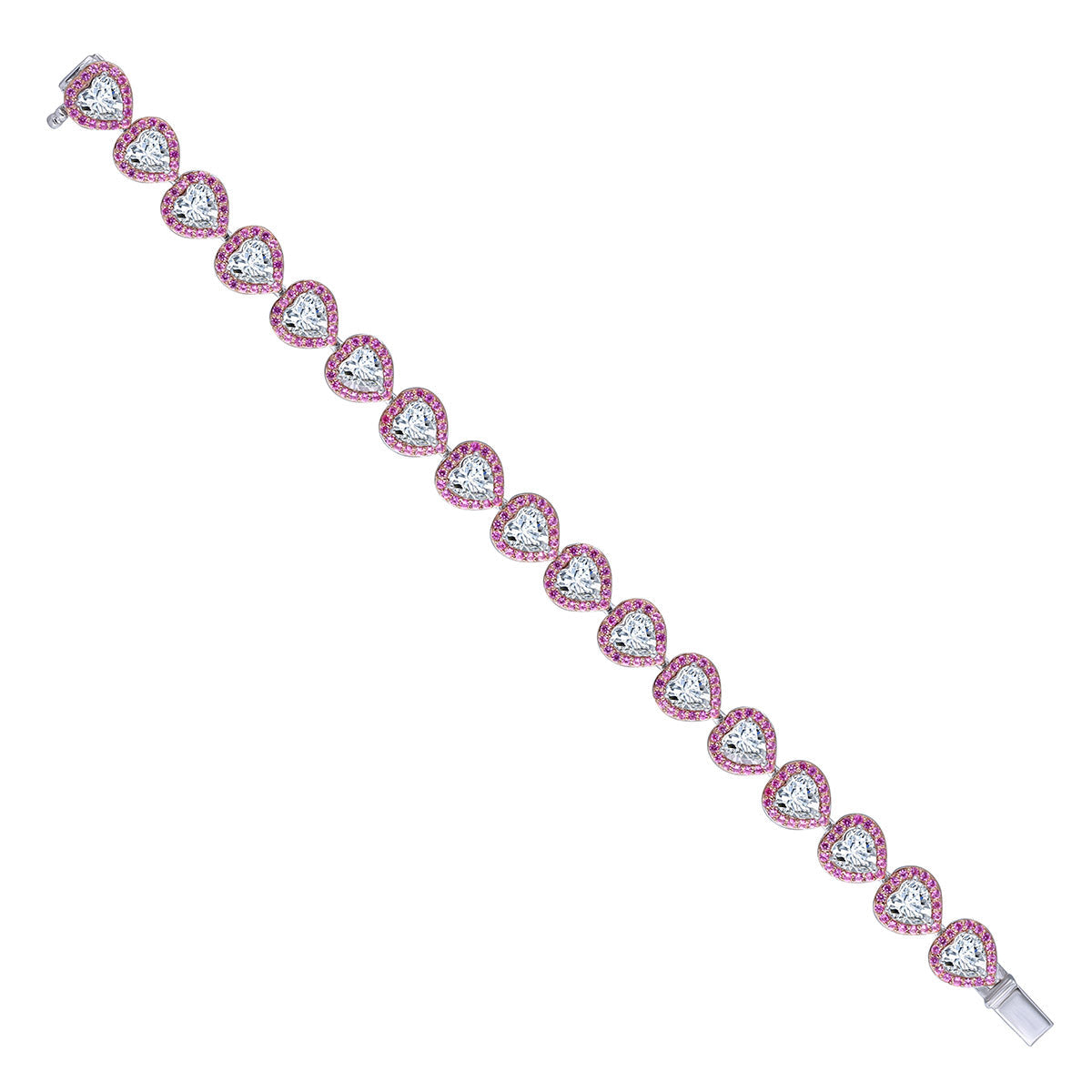 CY Diosa Paris Heart Shaped White And Round Cut Pink Swarovski Zirconia Halo Bracelet Front 2