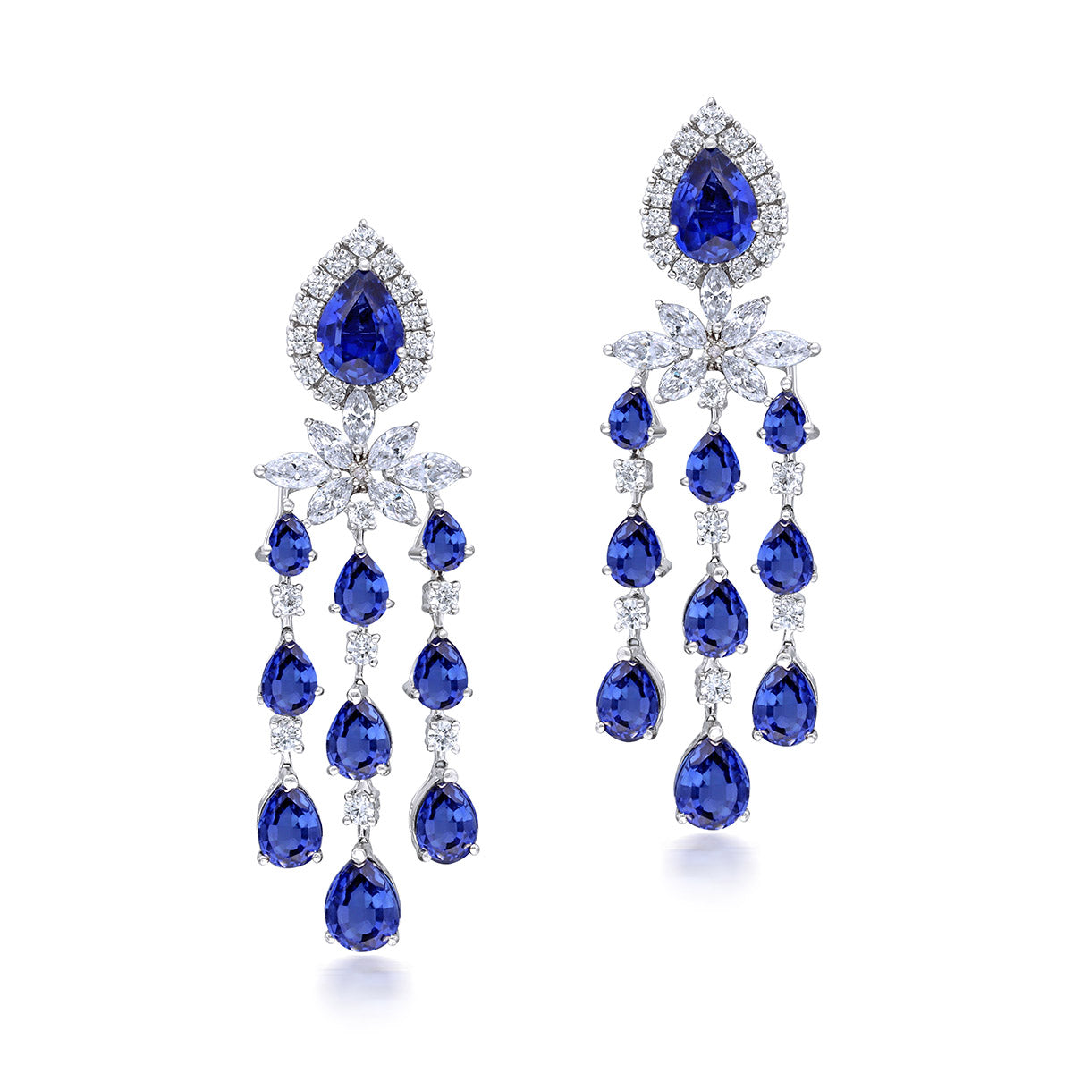 CY Diosa Paris Man-Made Blue Sapphire And White Swarovski Zirconia Earrings Front 2