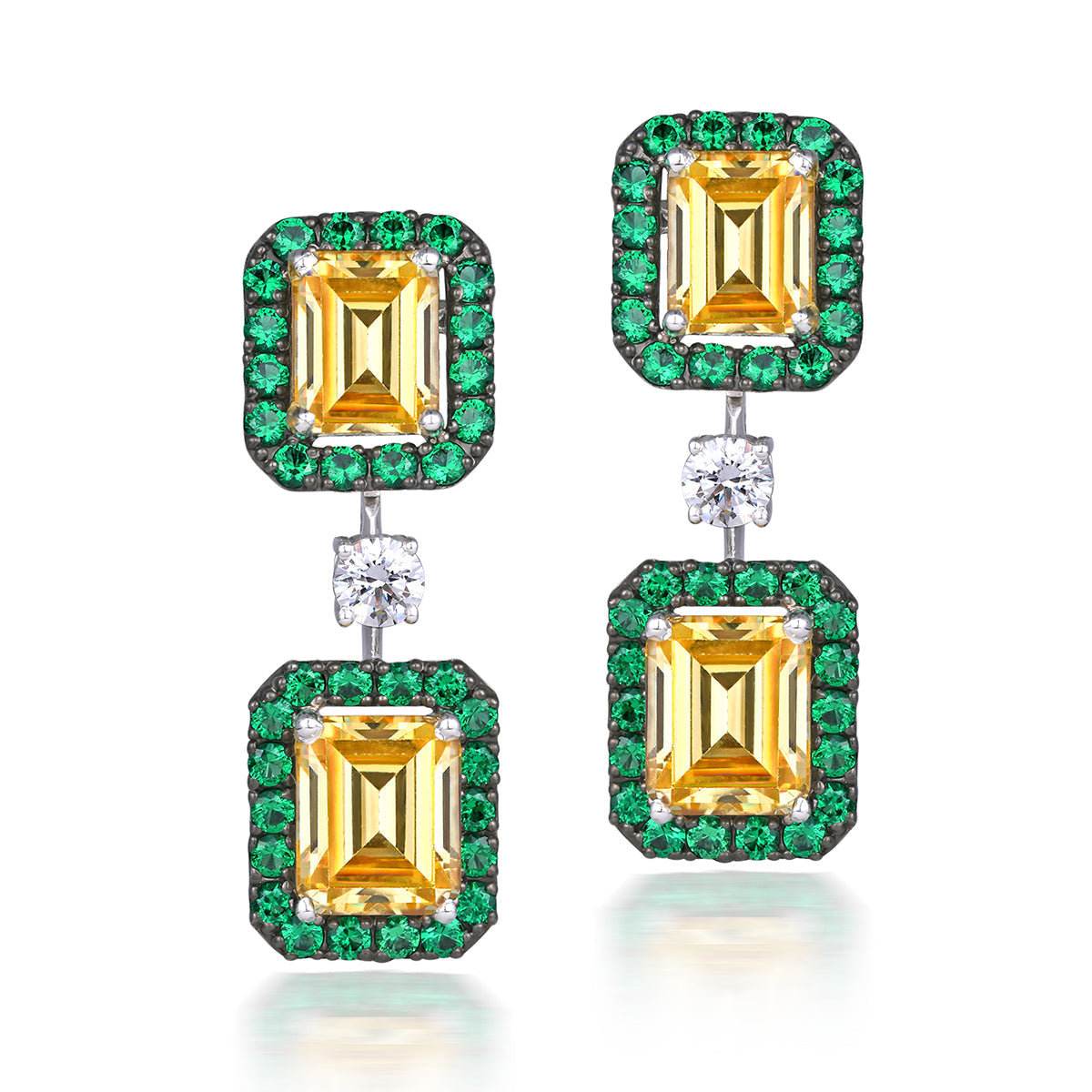 CY Diosa Paris Man-Made Green Emerald And Swarovski Zirconia Earrings Front 2