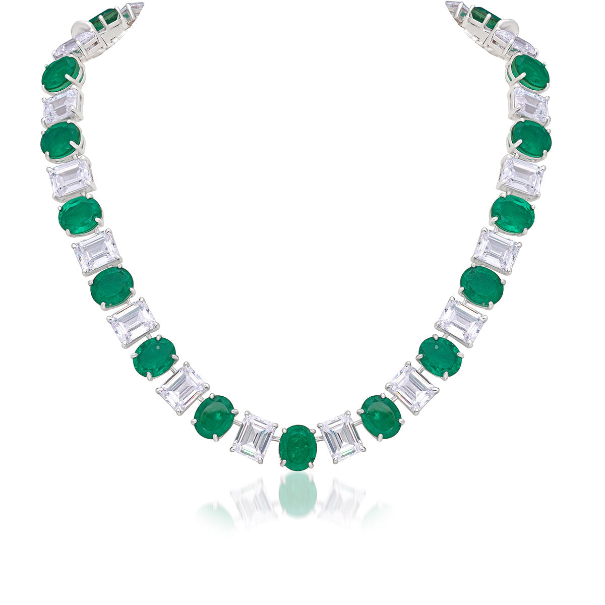 CY Diosa Paris Man-Made Oval Cut Emerald And White Swarovski Zirconia Choker Necklace Front 2