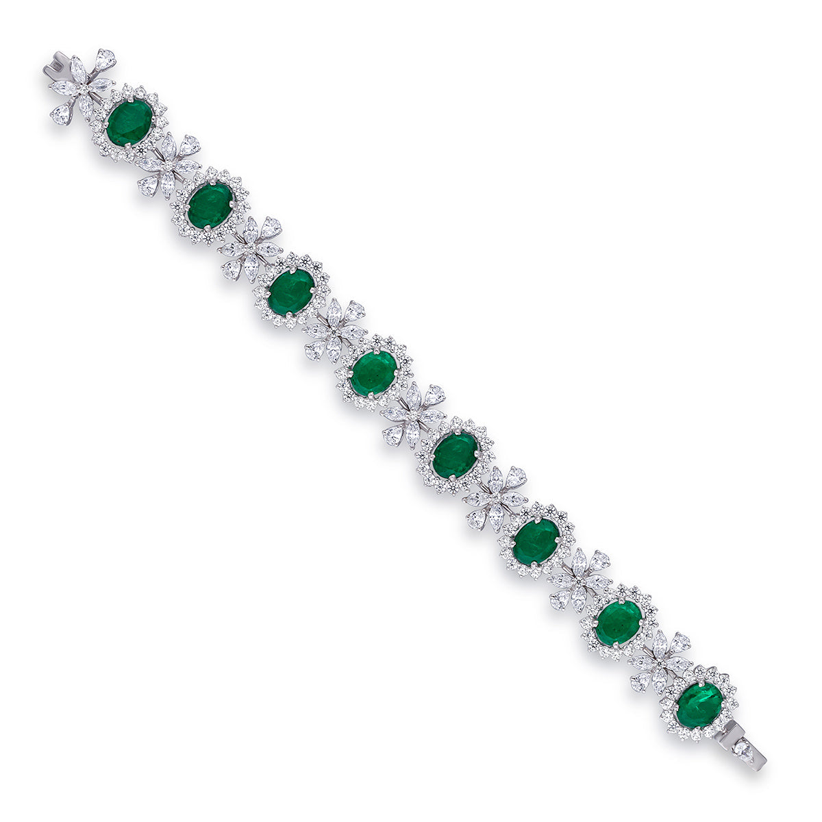 CY Diosa Paris Man-Made Oval Cut Emerald And White Swarovski Zirconia Cuff Bracelet Front 2