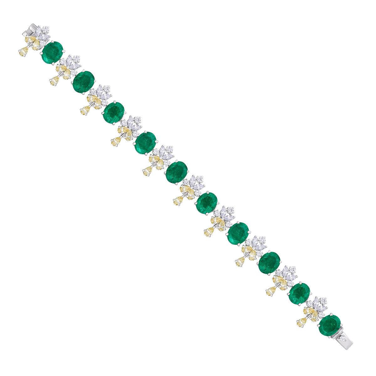 CY Diosa Paris Man-Made Oval Cut Emerald With Yellow And White Swarovski Zirconia Cuff Bracelet Front 2