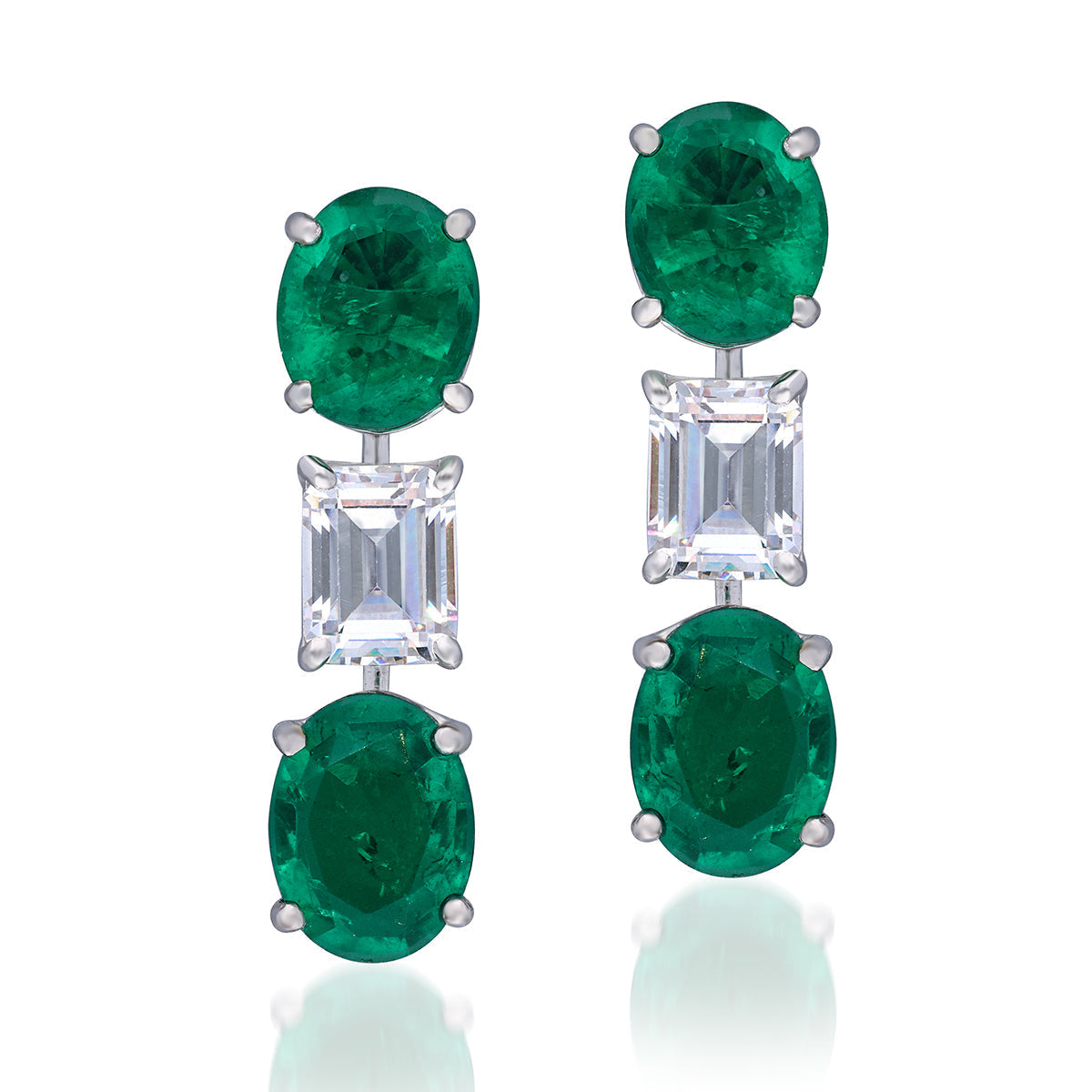 CY Diosa Paris Man-Made Oval Cut Green Emarld Green And White Swarovski Zirconia Earrings Front 2