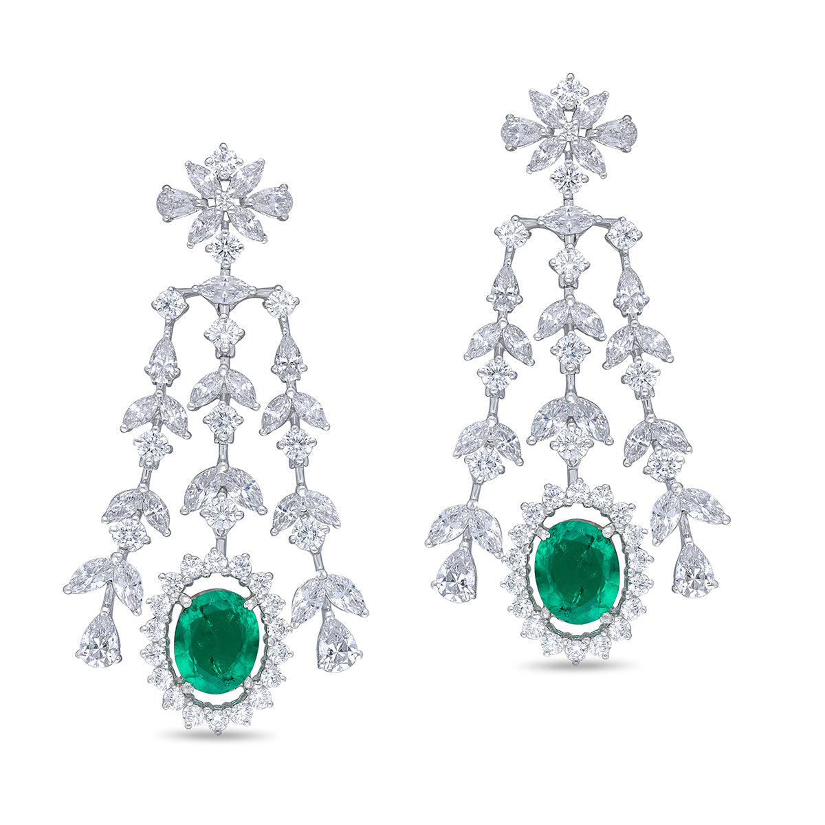 CY Diosa Paris Man-Made Oval Cut Green Emerald And White Swarovski Zirconia Earrings Front 2