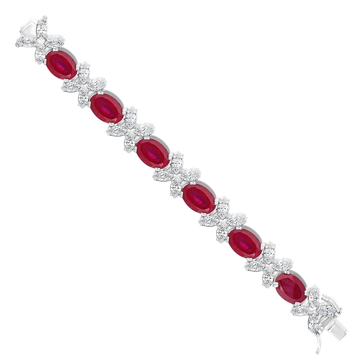 CY Diosa Paris Man-Made Oval Cut Ruby And White Swarovski Zirconia Cuff Bracelet Front 2