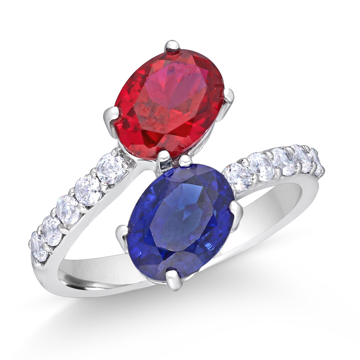 CY Diosa Paris Man-Made Oval Cut Ruby, Sapphire And White Swarovski Zirconia Ring Front 2