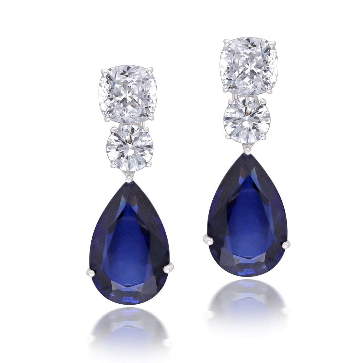 CY Diosa Paris Man-Made Pear Cut Blue Sapphire And White Swarovski Zirconia Classic Earrings Front 2