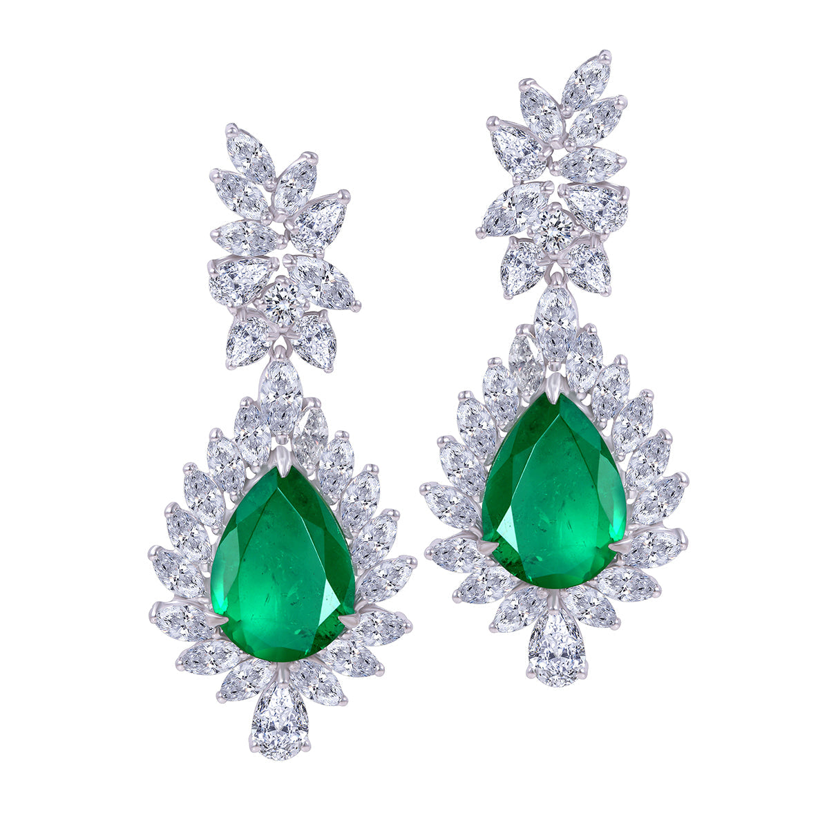 CY Diosa Paris Man-Made Pear Cut Emerald And Mix Shaped White Swarovski Zirconia Earrings Front 2