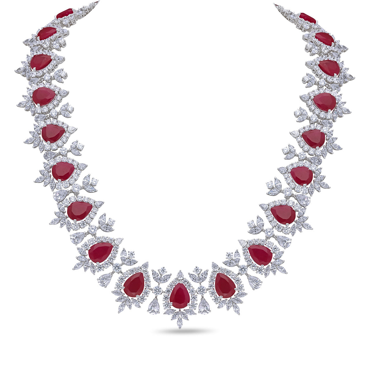 CY Diosa Paris Man-Made Pear Cut Ruby And White Swarovski Zirconia Necklace Front 2