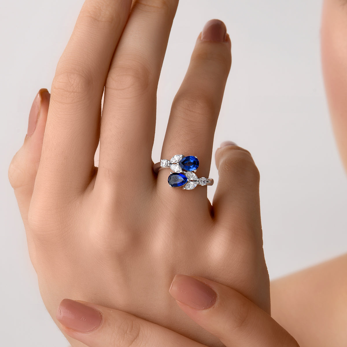 CY Diosa Paris Man-Made Pear Cut Sapphire And Swarovski Zirconia Classic Ring Front 1