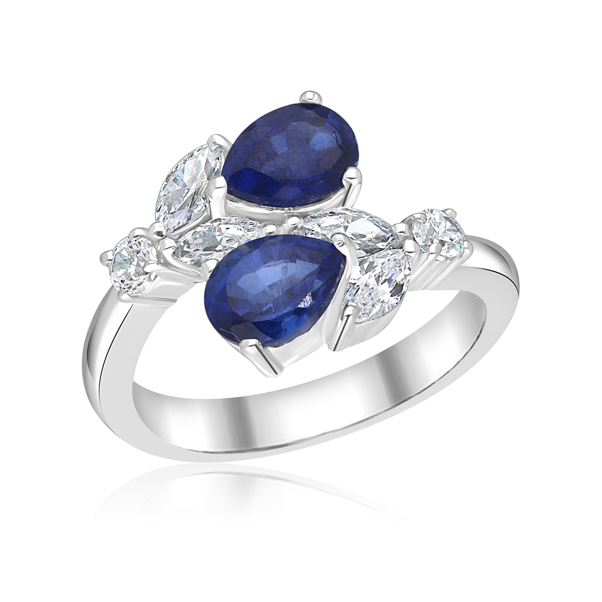 CY Diosa Paris Man-Made Pear Cut Sapphire And Swarovski Zirconia Classic Ring Front 2