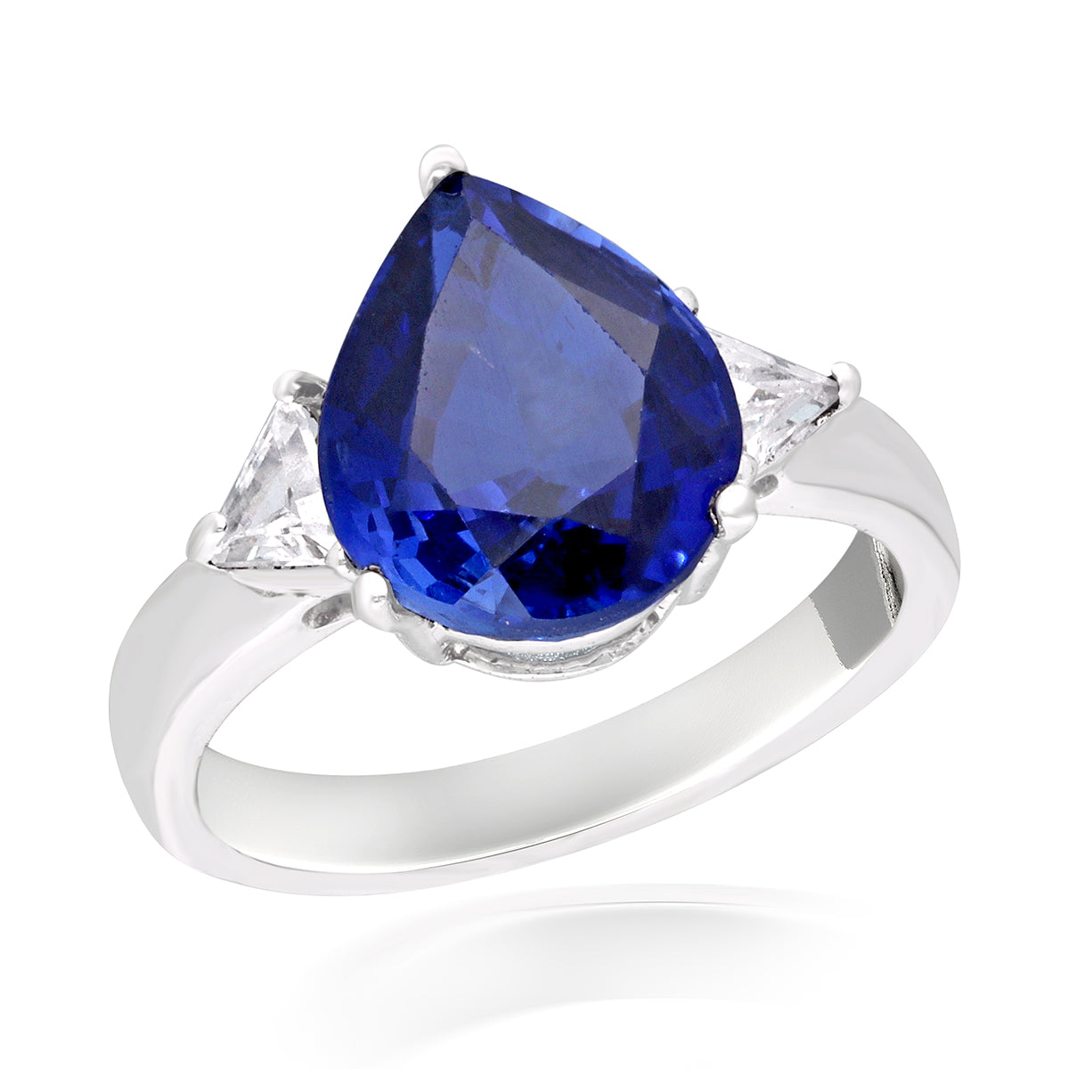 CY Diosa Paris Man-Made Pear Cut Sapphire And White Swarovski Zirconia Classic Ring Front 2