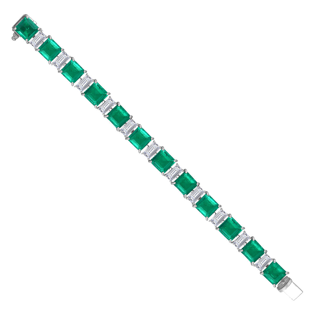 CY Diosa Paris Man-Made Princess Cut Emerald And White Swarovski Zirconia Bracelet Front 2