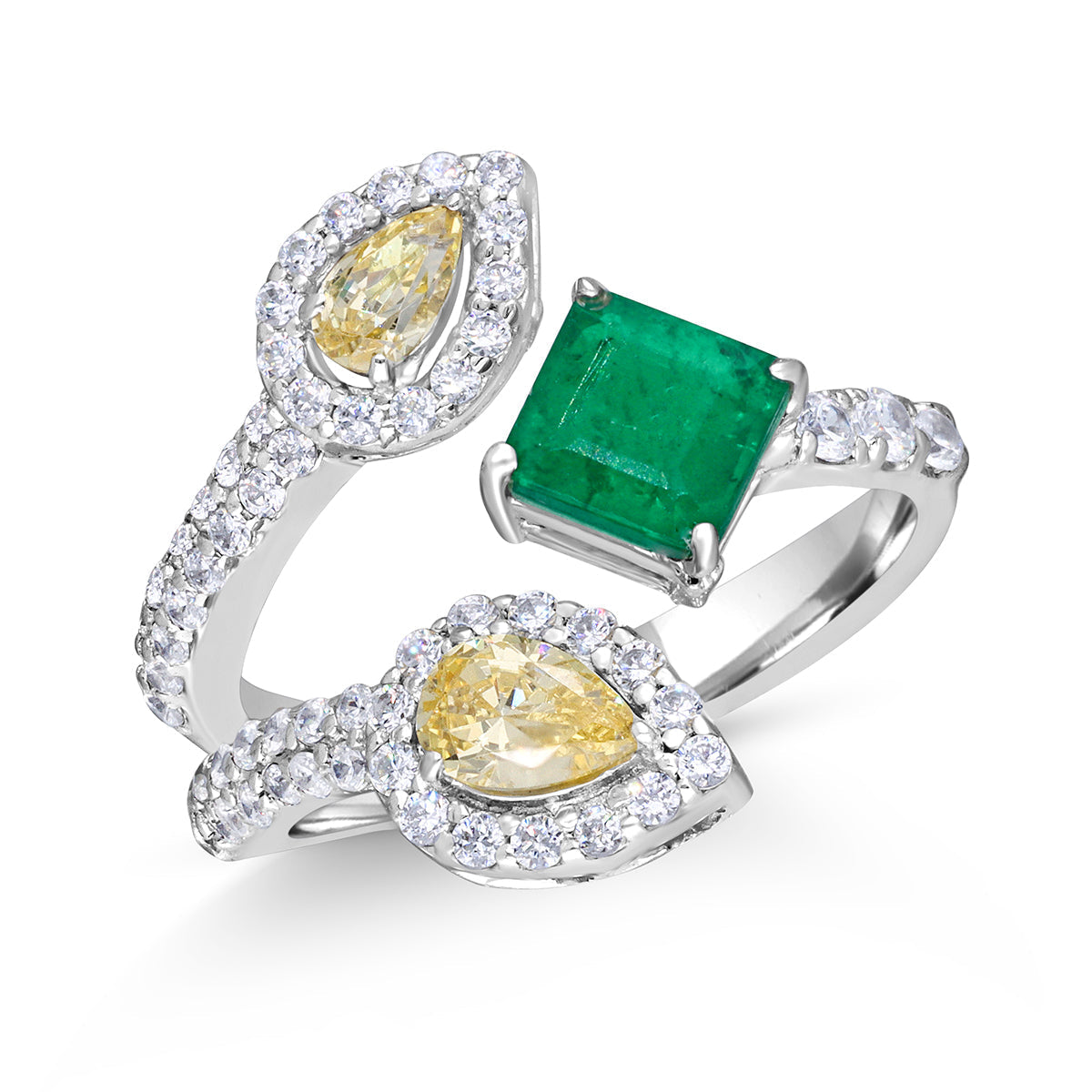 CY Diosa Paris Man-Made Princess Cut Emerald And White Swarovski Zirconia Classic Ring Front 2