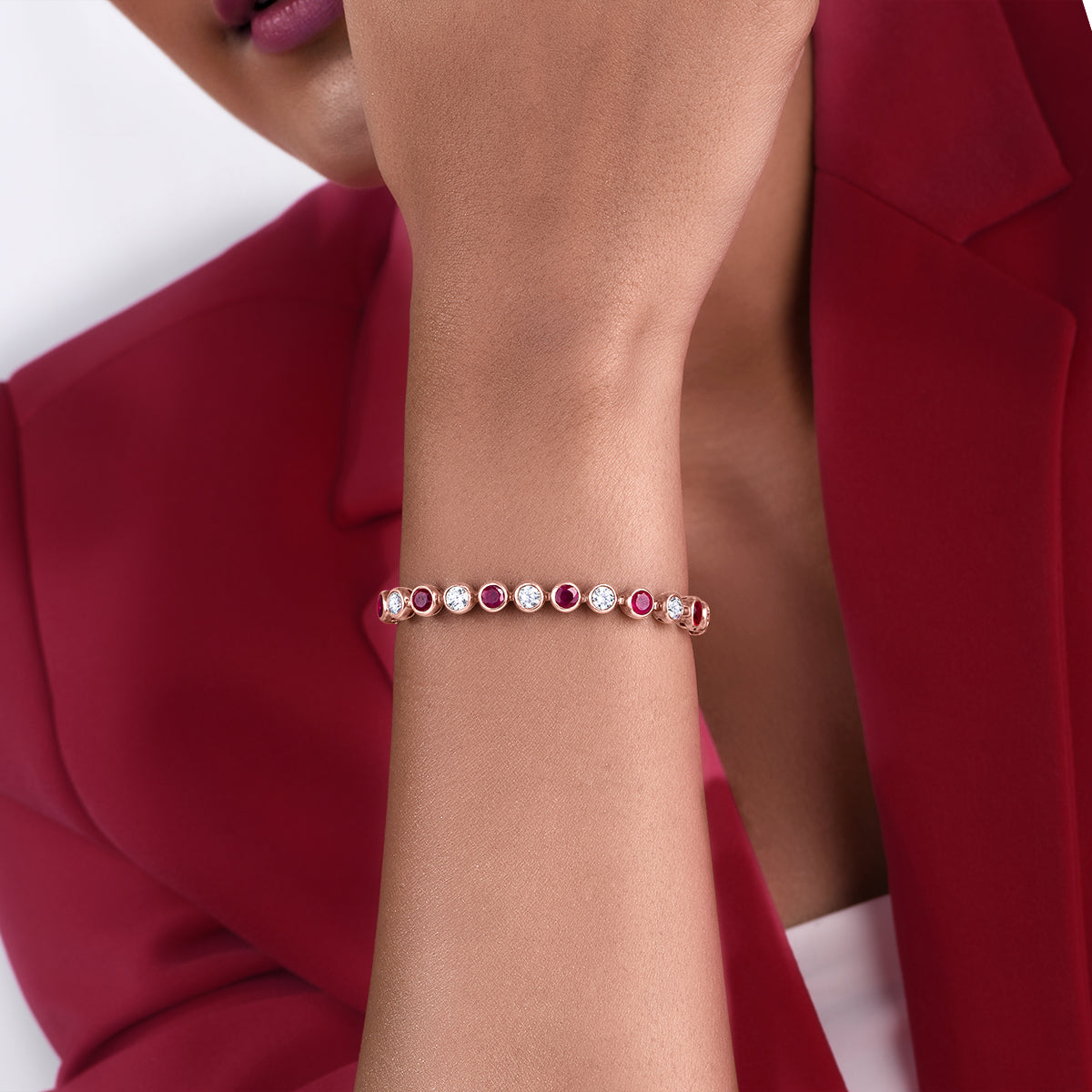 CY Diosa Paris Man-Made Round Cut Ruby And White Swarovski Zirconia Classic Bracelet Front 1