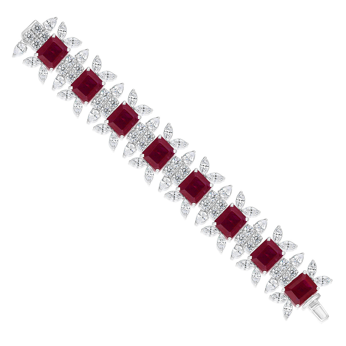 CY Diosa Paris Man-Made Ruby And White Swarovski Zirconia Cuff Bracelet Front 2