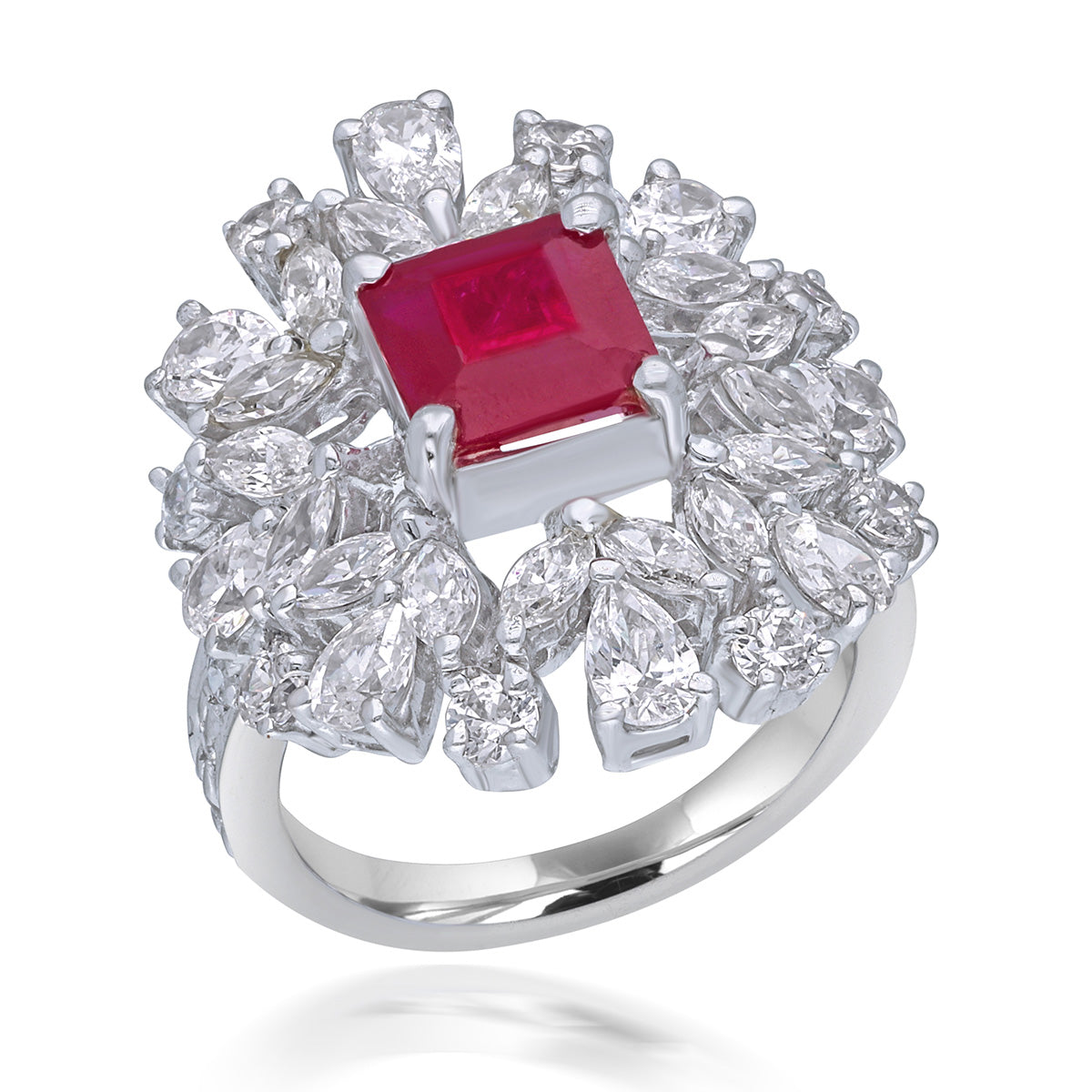CY Diosa Paris Man-Made Square Cut Ruby And White Swarovski Zirconia Ring Front 2