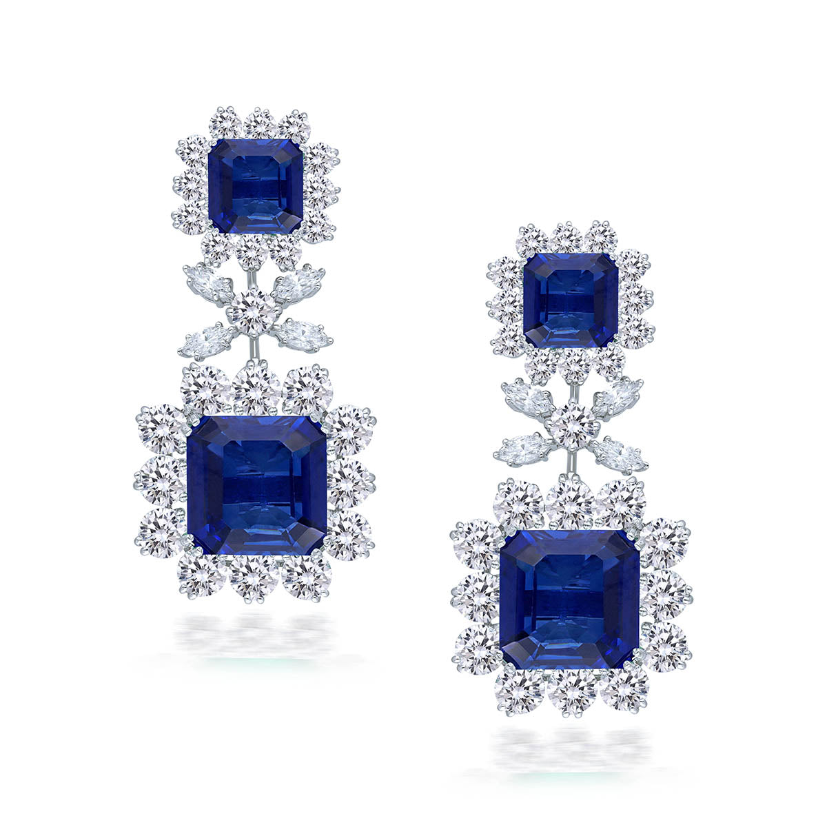 CY Diosa Paris Man-Made Square Cut Sapphire And Mix Shaped White Swarovski Zirconia Earrings Front