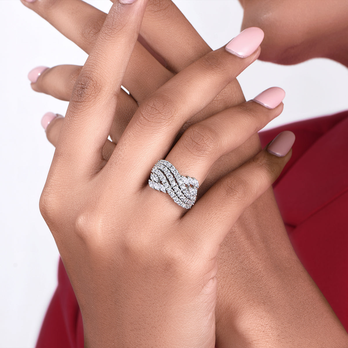 CY Diosa Paris Mix Sahped White Swarovski Zirconia Cocktail Ring Front 1