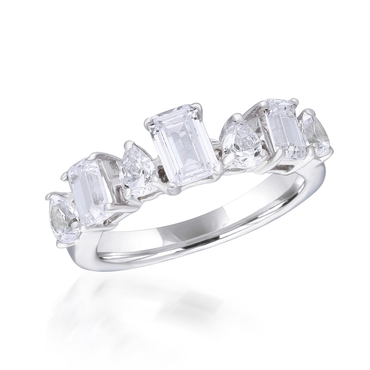 CY Diosa Paris Mix Shaped White Swarovski Zirconia Half Eternity Band Ring Front 2