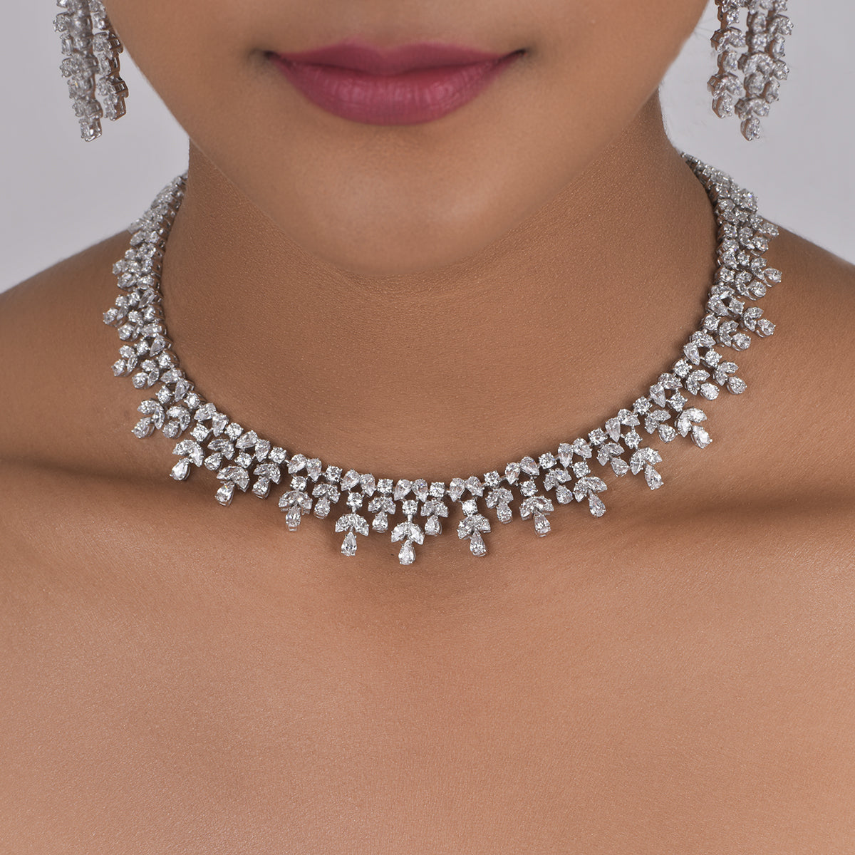 CY Diosa Paris Mix Shaped White Swarovski Zirconia Necklace Front 1