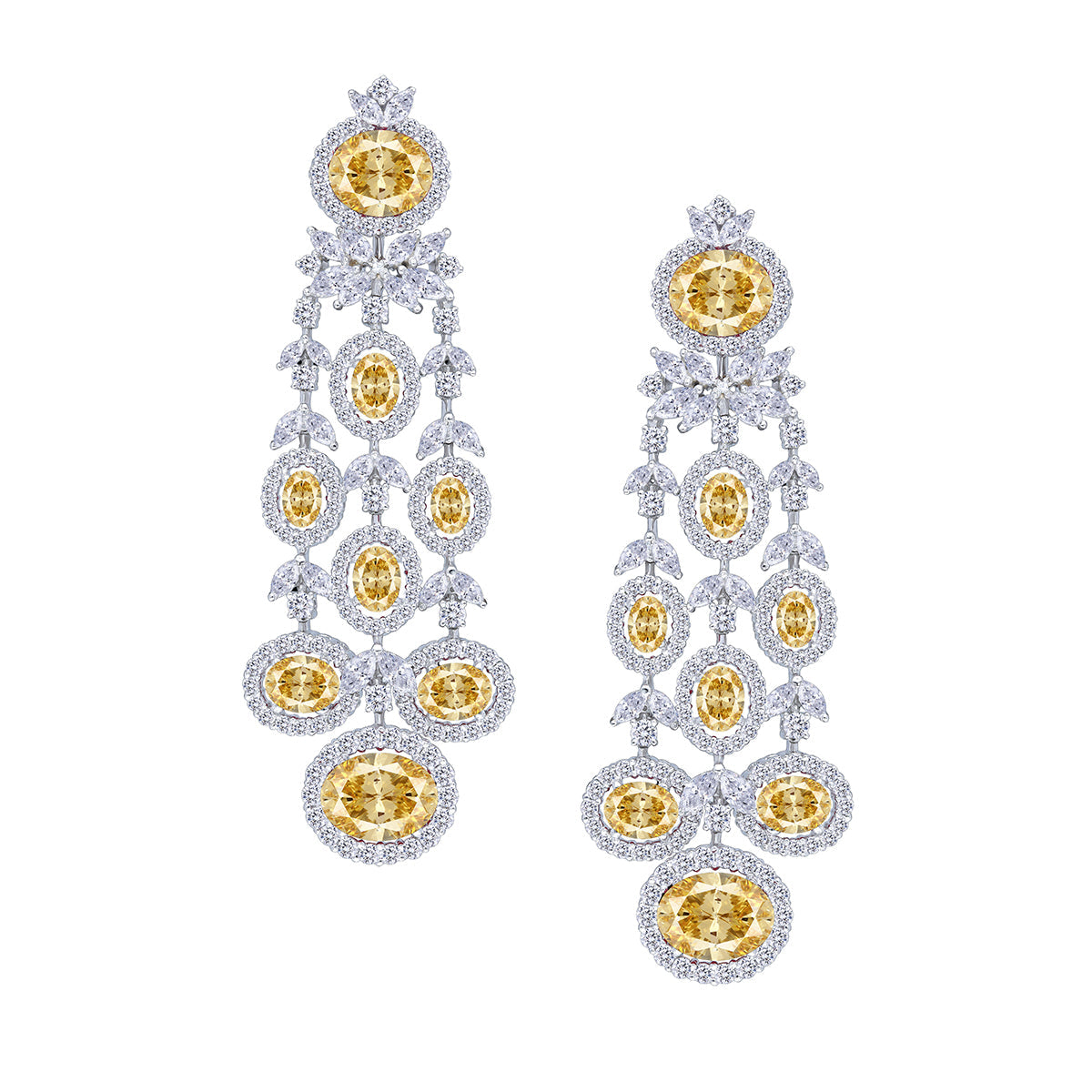 CY Diosa Paris Mix Shaped White Yellow Swarovski Zirconia Earrings Front 2