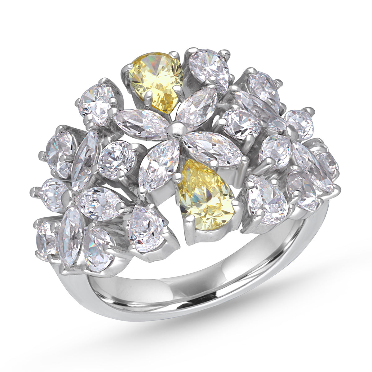 CY Diosa Paris Mix Shaped Yellow And White Swarovski Zirconia Cocktail Ring Front 2