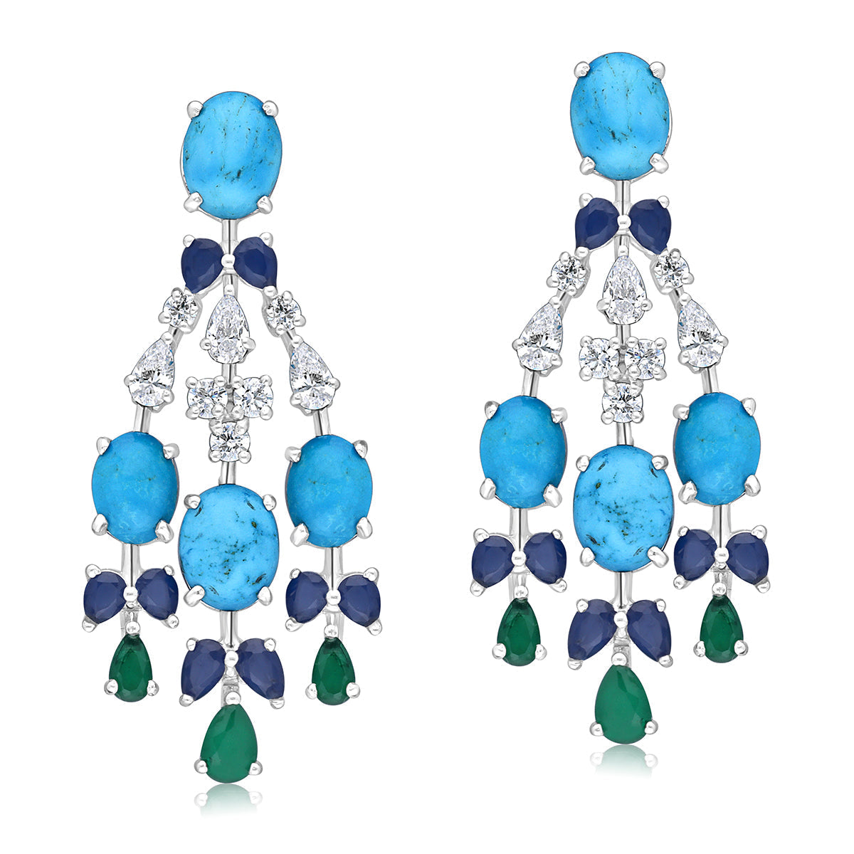 CY Diosa Paris Multi Colour Man-Made Stones And White Swarovski Zirconia Earrings Front 1