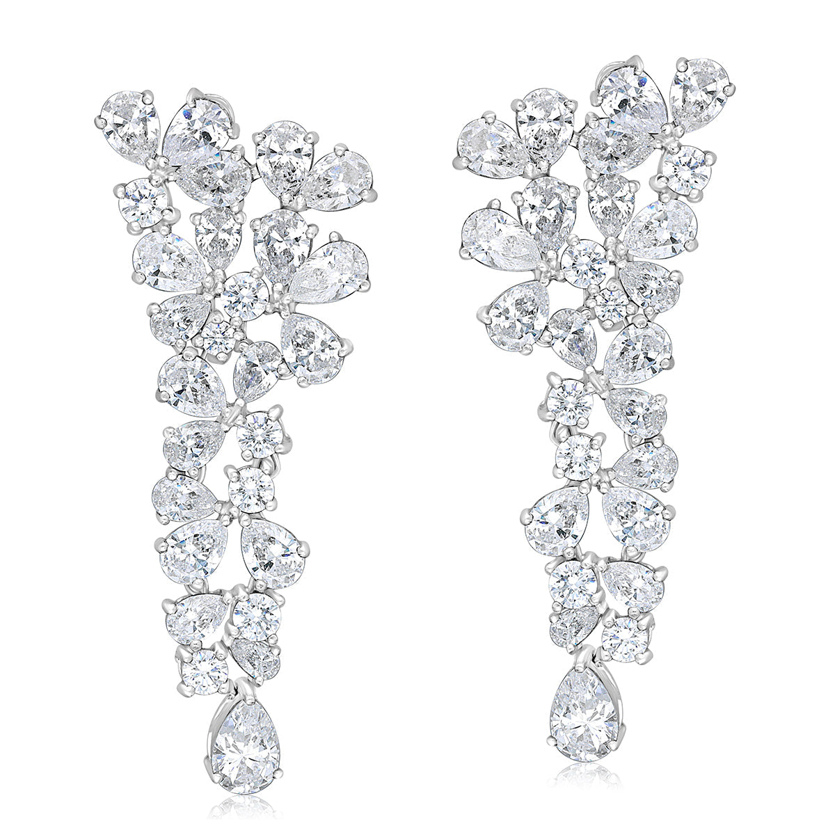 CY Diosa Paris Pear And Round Cut White Swarovski Zirconia Earrings Front 2