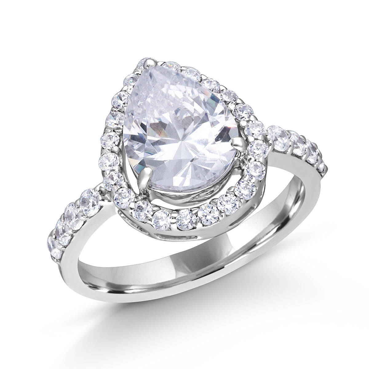 CY Diosa Paris Pear And Round Cut White Swarovski Zirconia Halo Ring Front 2