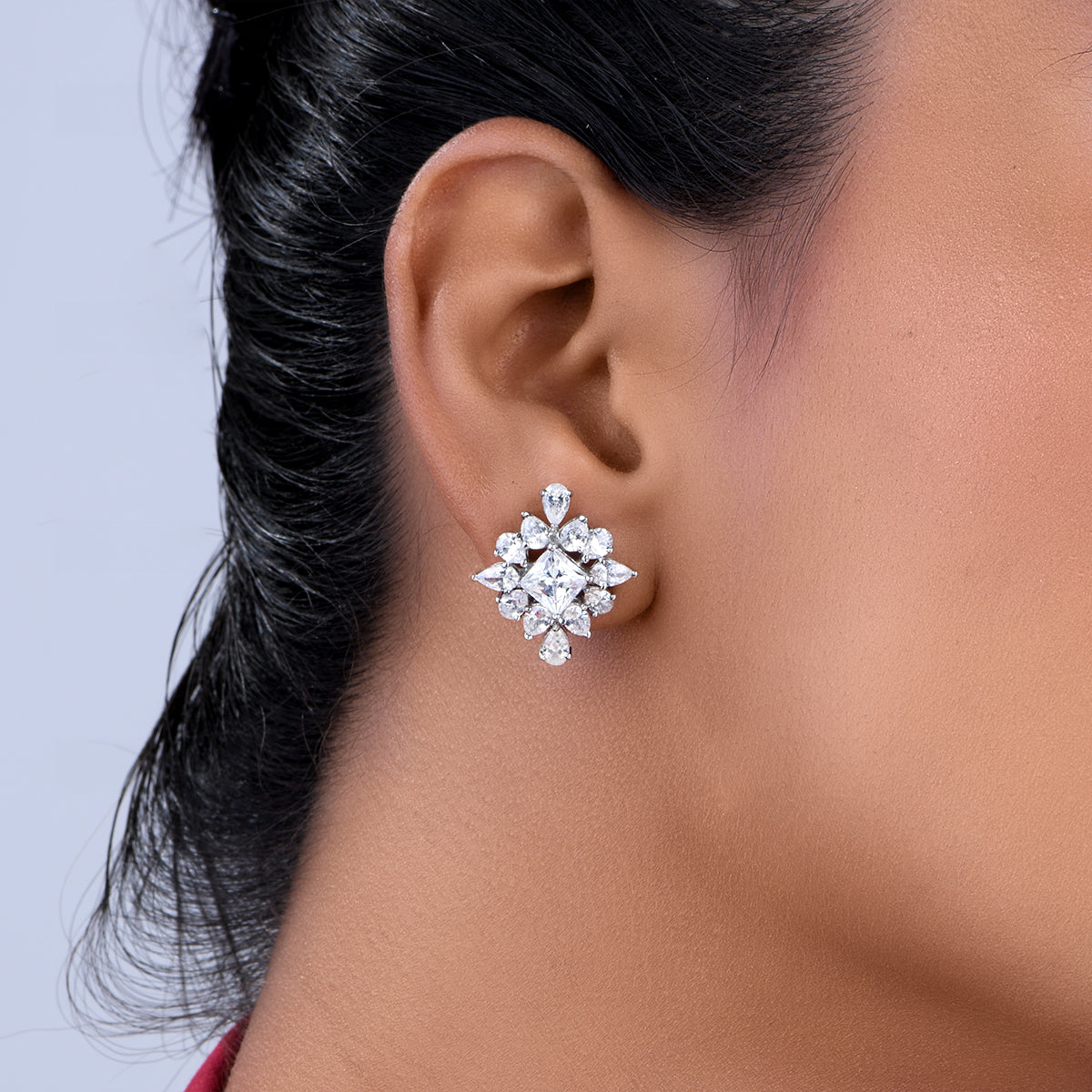 CY Diosa Paris Princess And Pear Cut White Swarovski Zirconia Earrings Front 1