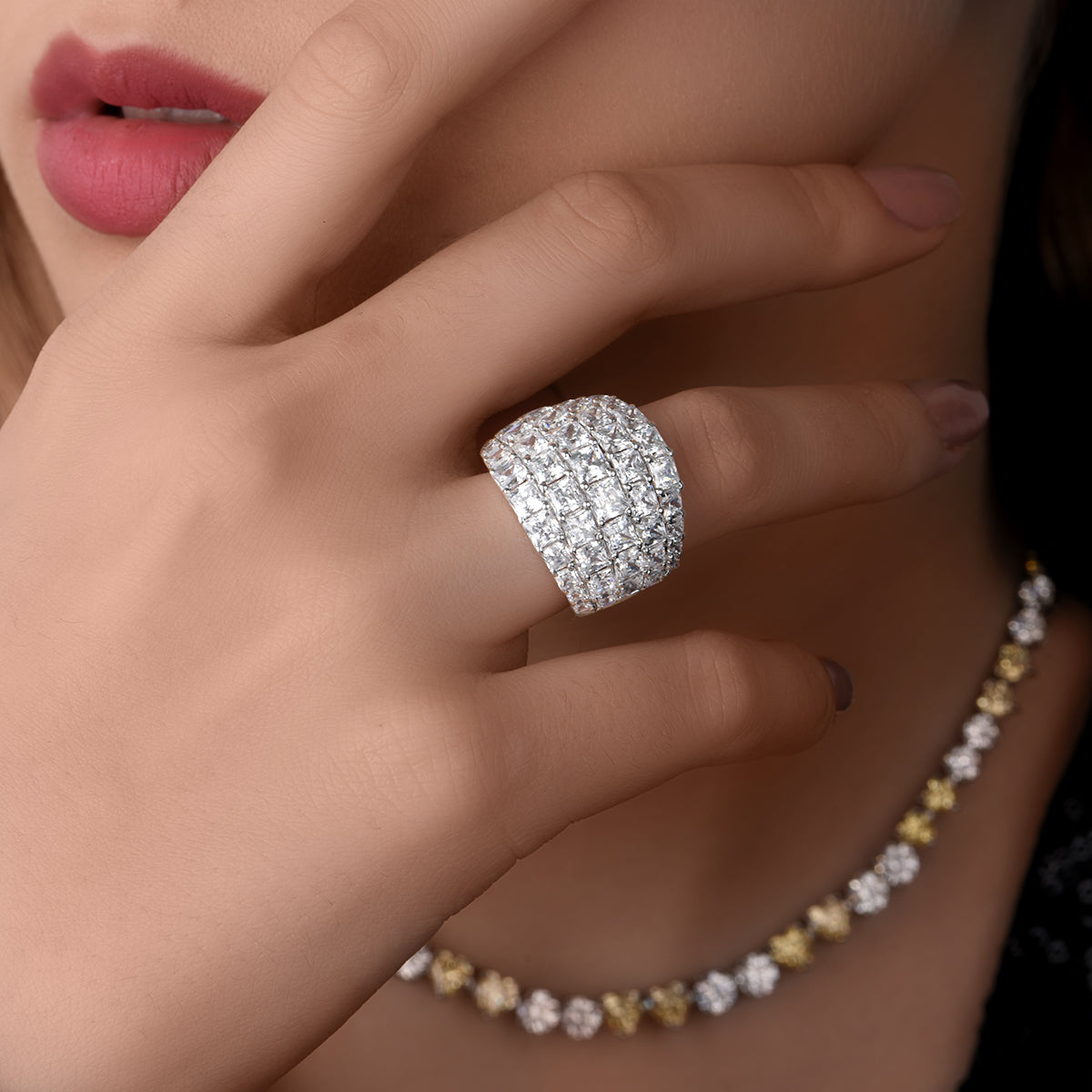 CY Diosa Paris Princess Cut White Swarovski Zirconia Cocktail Ring Front 1