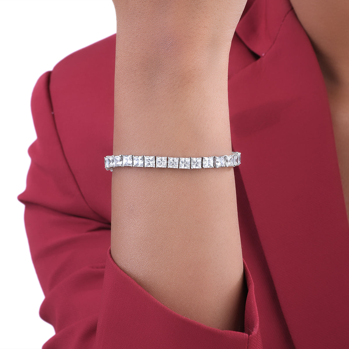 CY Diosa Paris Princess Cut White Swarovski Zirconia Solitaire Bracelet Front 1