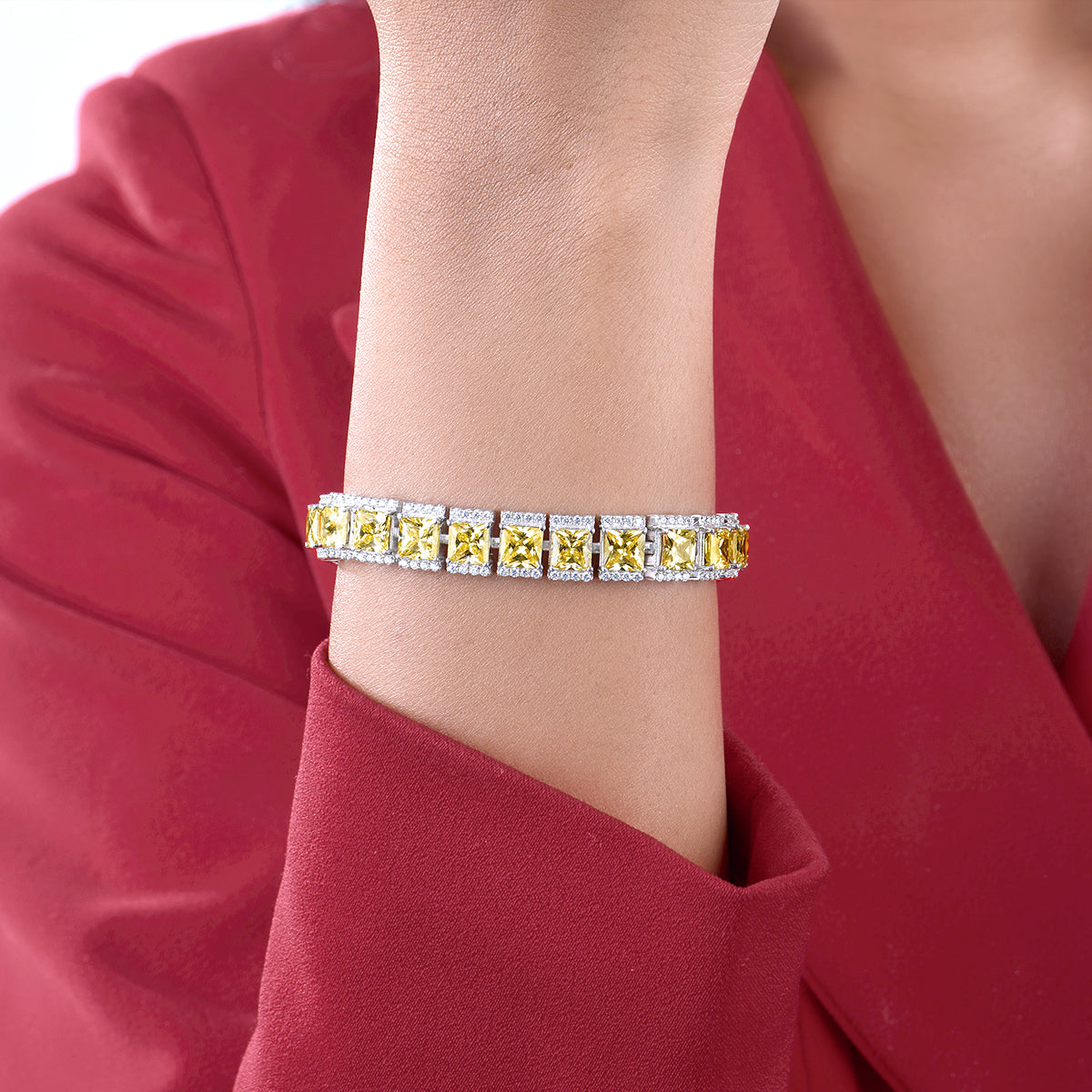 CY Diosa Paris Princess Cut Yellow And White Swarovski Zirconia Bracelet Front 1