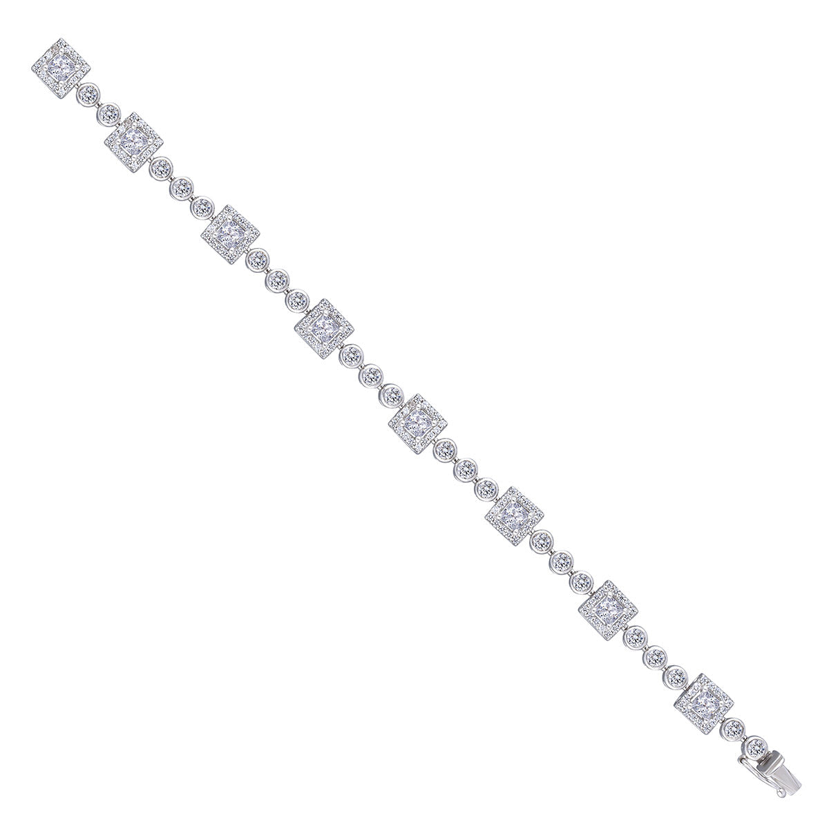 CY Diosa Paris Prinecess And Round Cut White Swarovski Zirconia Classic Bracelet Front 2