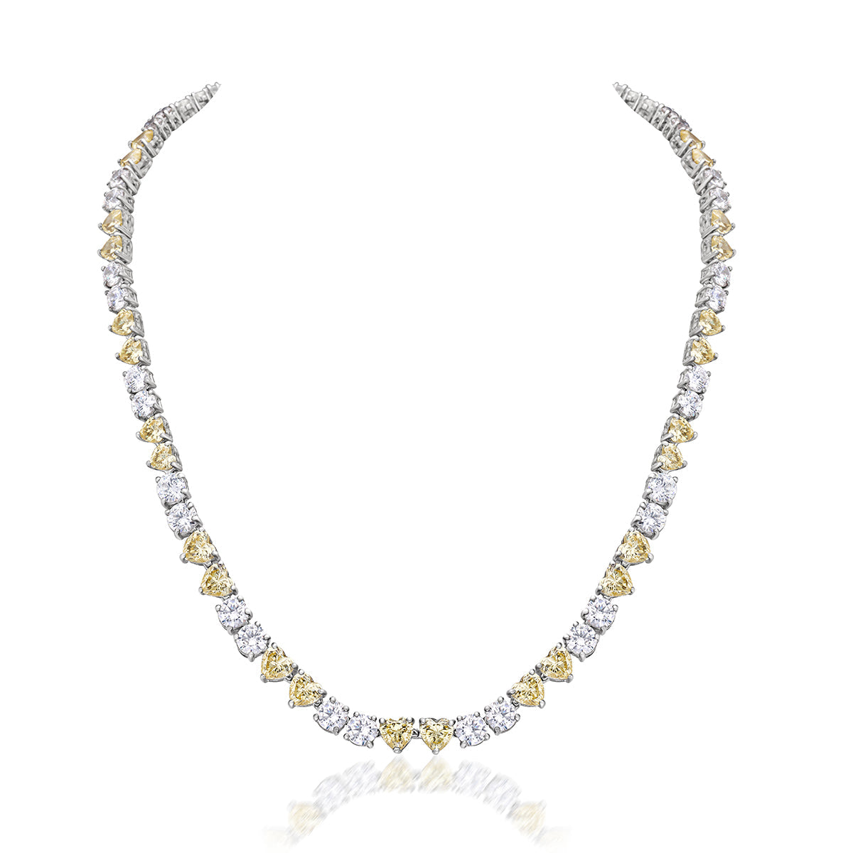 CY Diosa Paris Round And Heart Shaped White And Yellow Swarovski Zirconia Solitaire Necklace Front 2